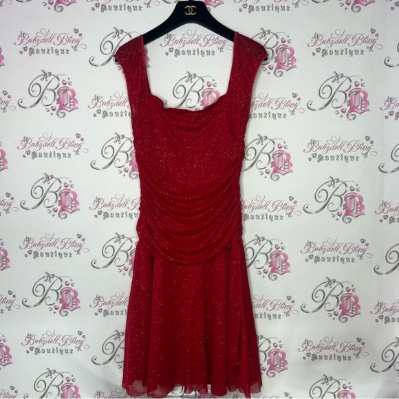 Jessie girl dress sparkly glitter red fairy whimsical cinched draped cute Y2K - Picture 2 of 11